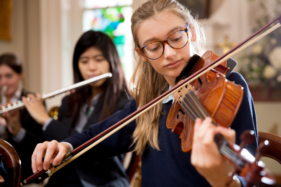 Focus on violin in group shot