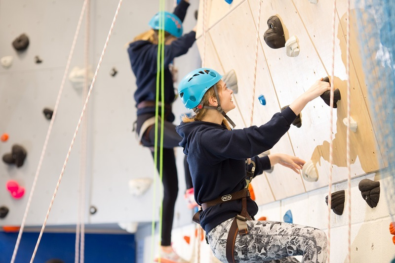 Girl climbing wall web